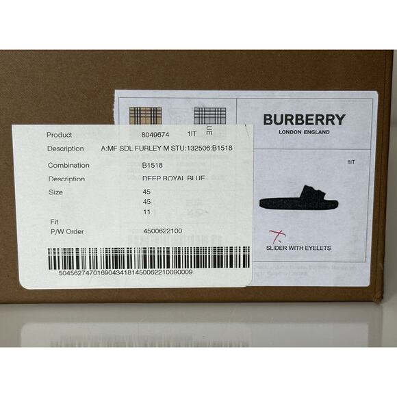 NIB $420 Burberry Eyelet Men’s Furley Royal Blue Slide Sandals 12 US 8049674 IT main image 10